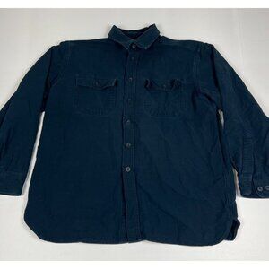 LL Bean Navy Blue Chamois Cloth Shirt Men L 23 Traditional Fit